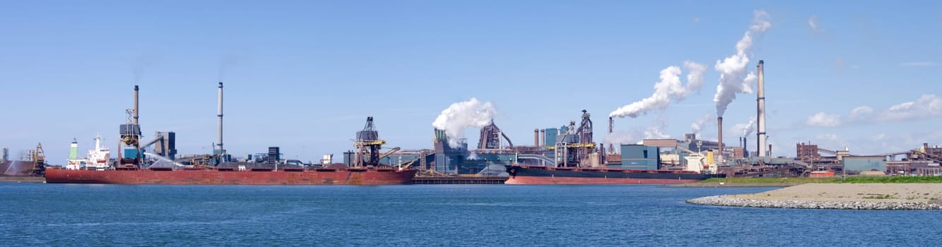 panoramic view of a large steel factory at IJmuiden, Netherlands