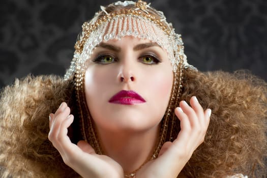 Hairdressing and makeup fashion woman on dark background