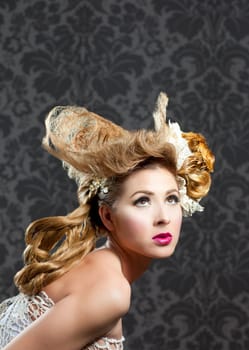 Hairdressing and makeup fashion woman on dark background