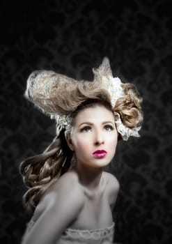 Hairdressing and makeup fashion woman on dark background