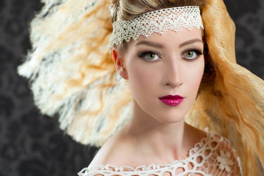 Hairdressing and makeup fashion woman on dark background