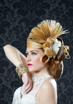 Hairdressing and makeup fashion woman on dark background