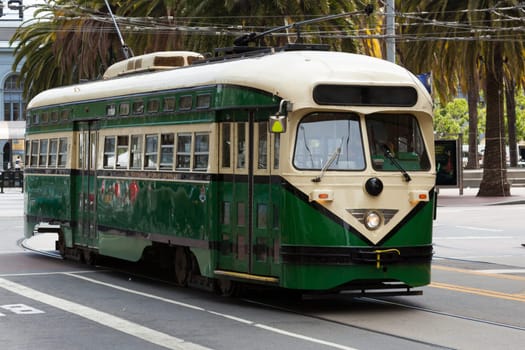Green Trolley -  Public transportation in San Francisco California - USA
