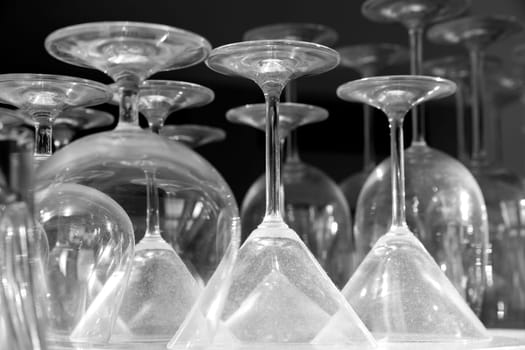 Shaded different shape goblets stay on special shelf