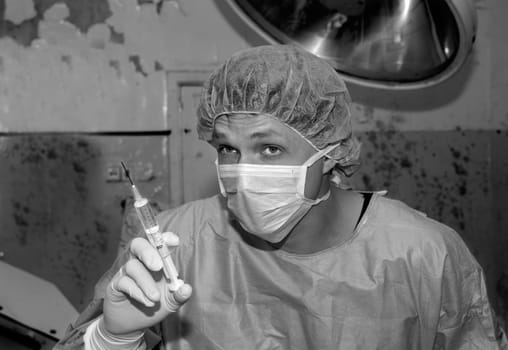 Shaded surgeon making thoughts before coming difficult surgery