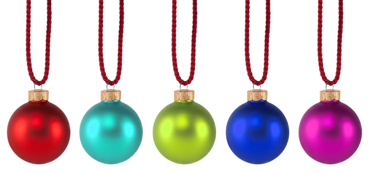 Christmas baubles in front of white background,different colors for decoration from Christmas tree