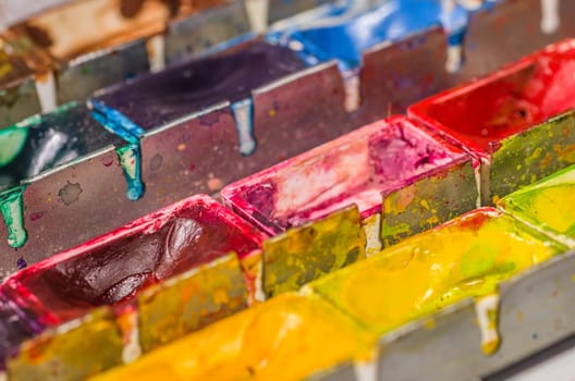 Close-up of a watercolor paint box