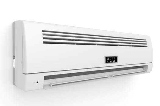 Split-system air conditioner on white wall