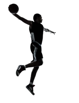 one young man basketball player silhouette in studio isolated on white background