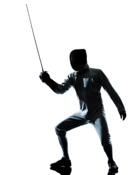 one man fencing silhouette in studio isolated on white background