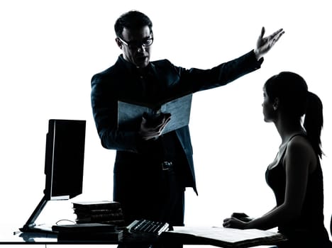 one man father professor and student teenager girl helping for homework in silhouette indoors isolated on white background