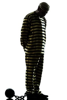 one caucasian man prisoner criminal with chain ball in studio isolated on white background
