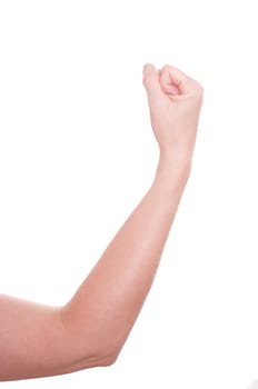 White isolated female fist with arm