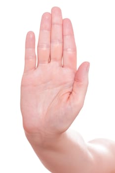 White isolated hand sign for stop