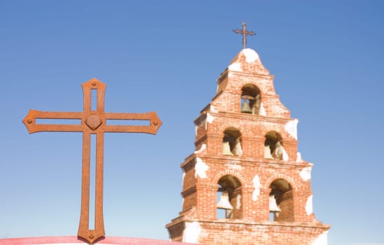 Belltower of San Migeul mission in California