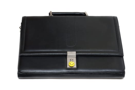 Black stylish leather briefcase with code lock and yellow smile