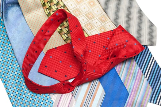 Color, striped male ties insulated on white background
