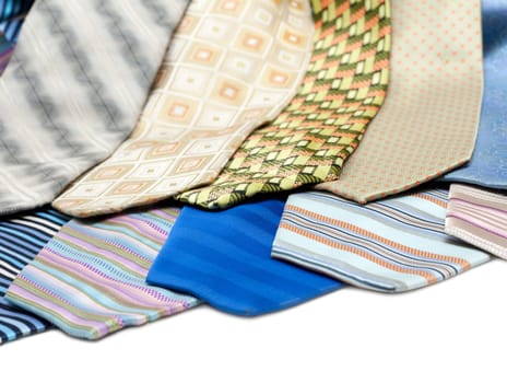 Color, striped male ties insulated over white background