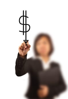 business women writing a dollar icon