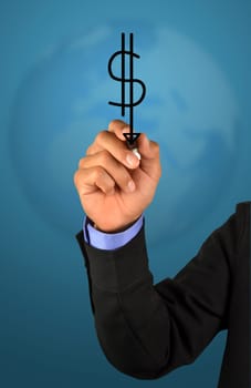 businessman writing a dollar icon