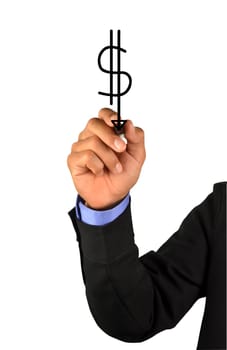 businessman writing a dollar icon
