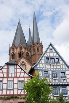 Half-timbered houses and St. Mary's Church Gelnhausen