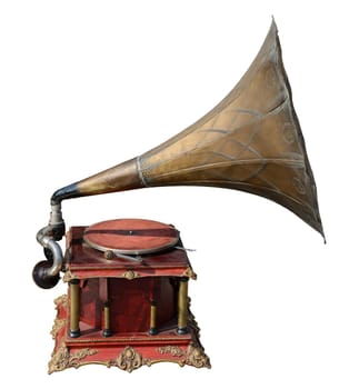 Antique gramophone, isolated on white.