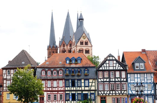 Half-timbered houses and St. Mary's Church Gelnhausen