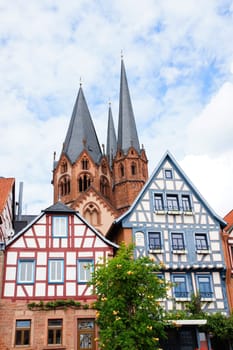 Half-timbered houses and St. Mary's Church Gelnhausen