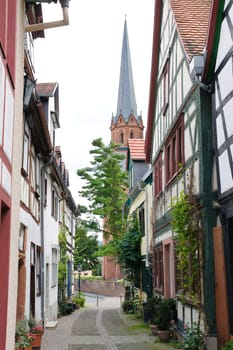 Narrow alley with beautiful half-timbered houses