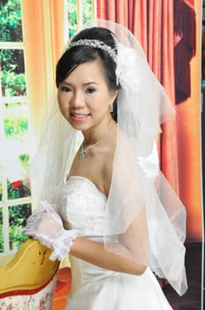 asian women in wedding dress