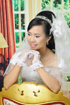 asian women in wedding dress