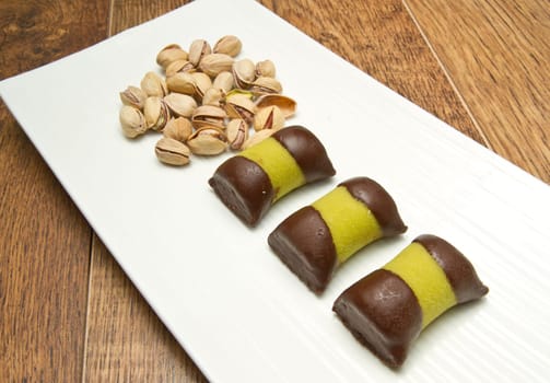 delicious chocolate pastries with pistachio