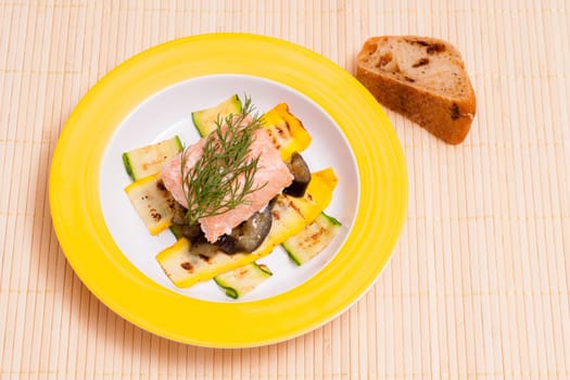 Salmon fillet meal with zucchini,eggplant and dill