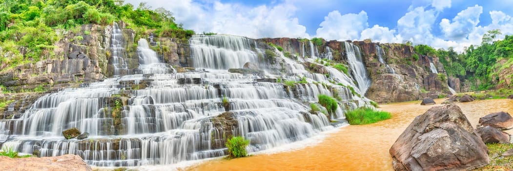Beautiful Pongour waterfall in Vietnam. Panorama