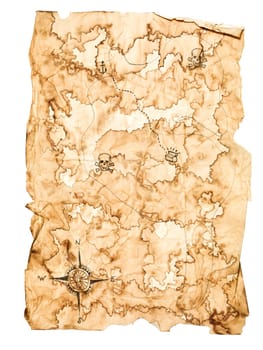Worn Treasure Map on White Background