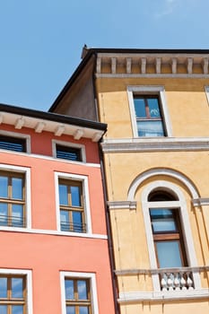 Part of Antique facade towards blue sky