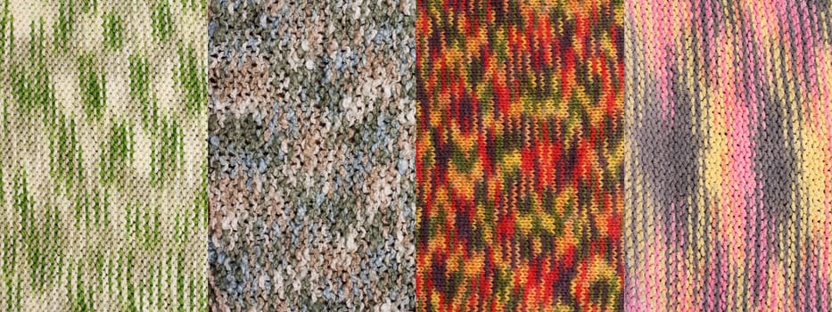 Collage from four knitted backgrounds. Picture is stuck from several photographies