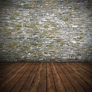 Empty interior with stone wall - 3D render