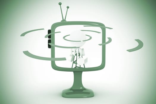 Retro look of cathode ray tube TV with cell phone tower