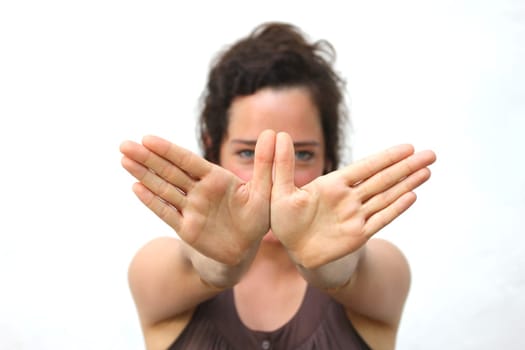 young woman making a gesture with her hands