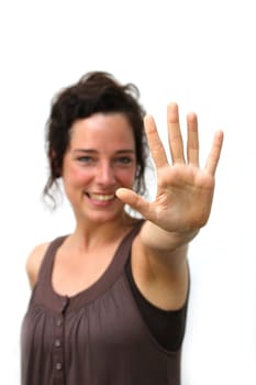 young woman making a gesture with her hands