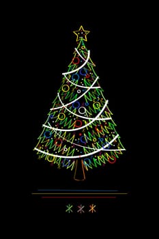Abstract Christmas tree, isolated and grouped objects over black