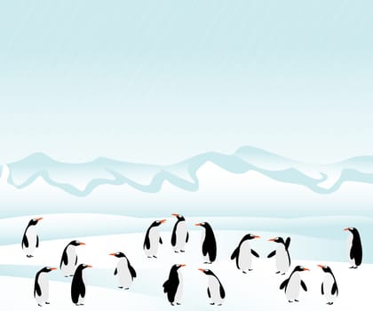 Penguins background. Graphic art illustration