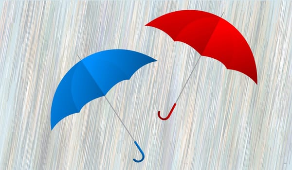 Conceptual graphic with two umbrellas in the rain, graphic art