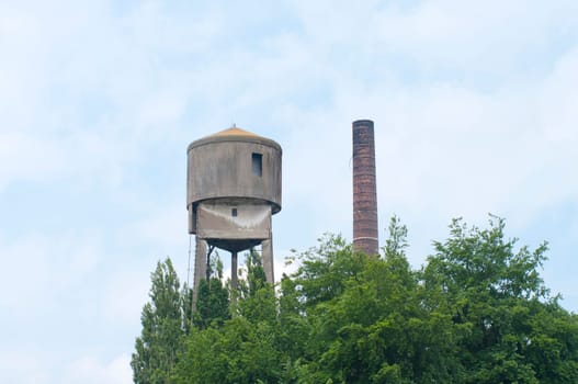 old water tower and chimney in Gronau, Germany