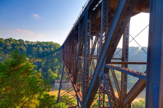 Sun rays passing through High Bridge railroad tressle in Kentucky