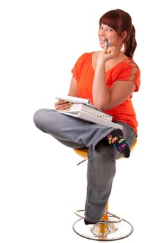 Portrait of a female college student isolated on white background