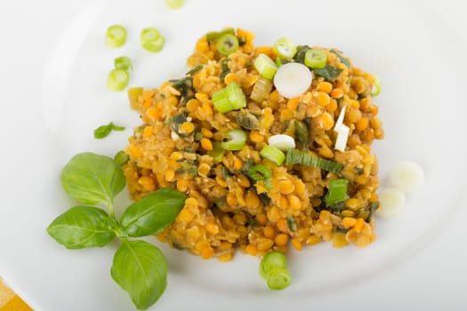 Lentil salad on white plate