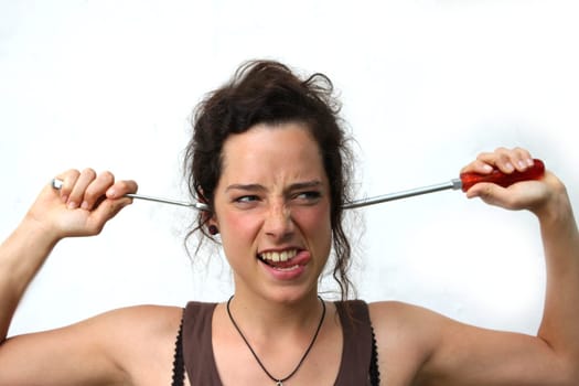 funny young woman with tools